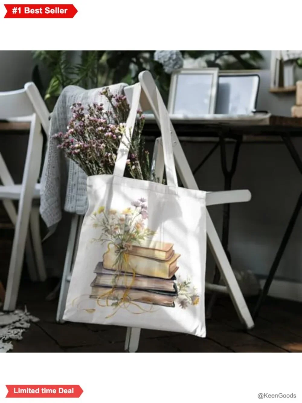 8Pc Canvas Tote Bags Book Lovers Reusable Grocery Bag Set